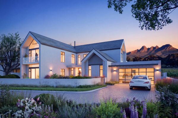 Exterior render at a home on the De Heuwelzicht estate, Stellenbosch