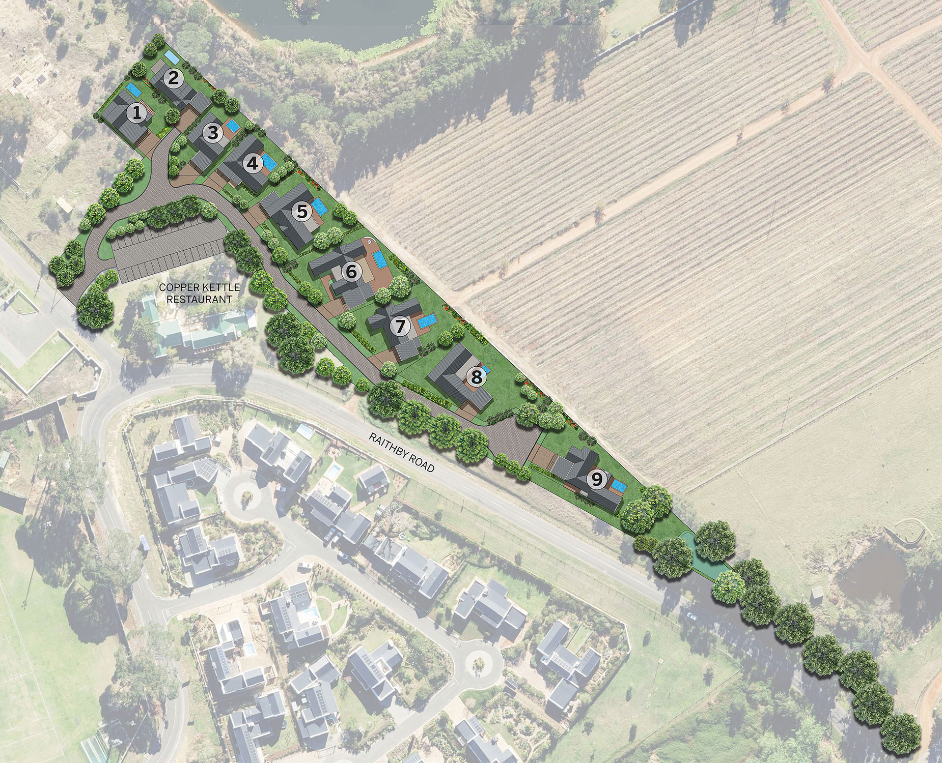 Site development plan for the nine erven at De Heuwelzicht estate, Raithby